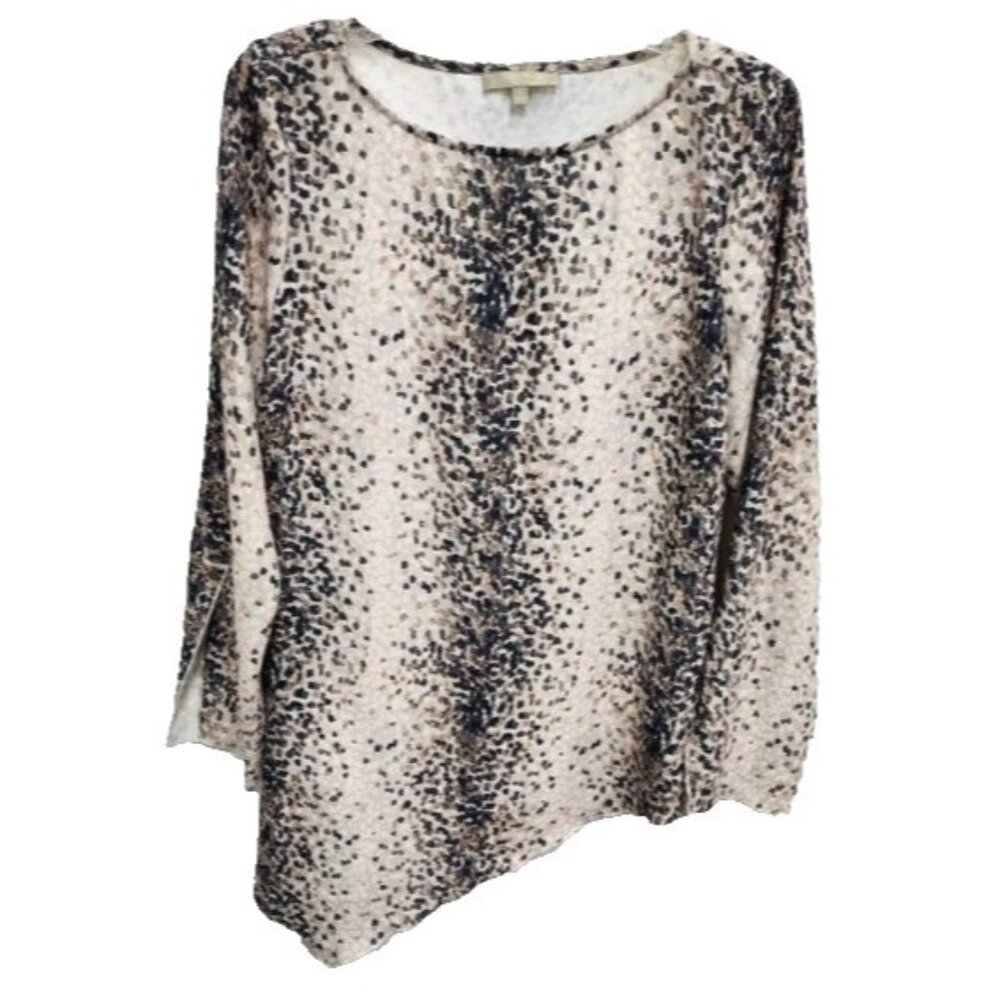 Joan Vass Womens Tunic Top Size Medium Black Cream Polka Dot Side Tail Artsy